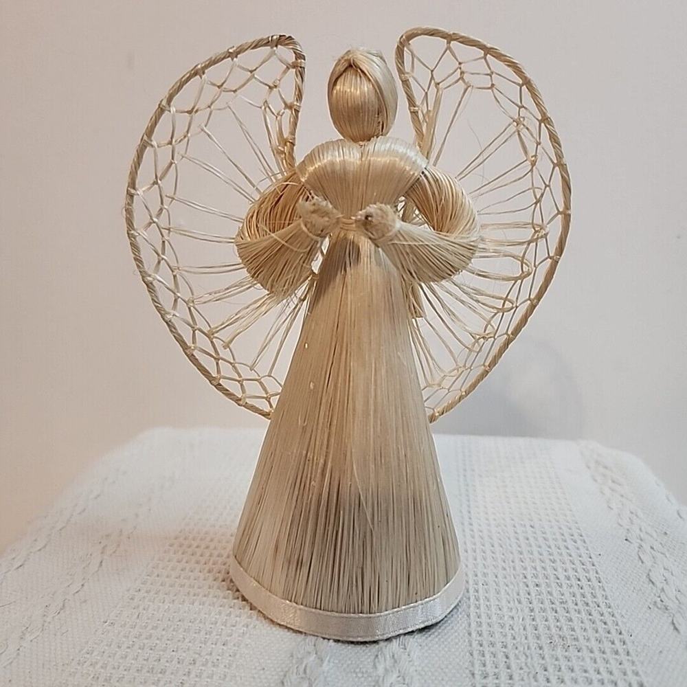 VTG Homemade In Phillipines Straw Angel 6 In Tall